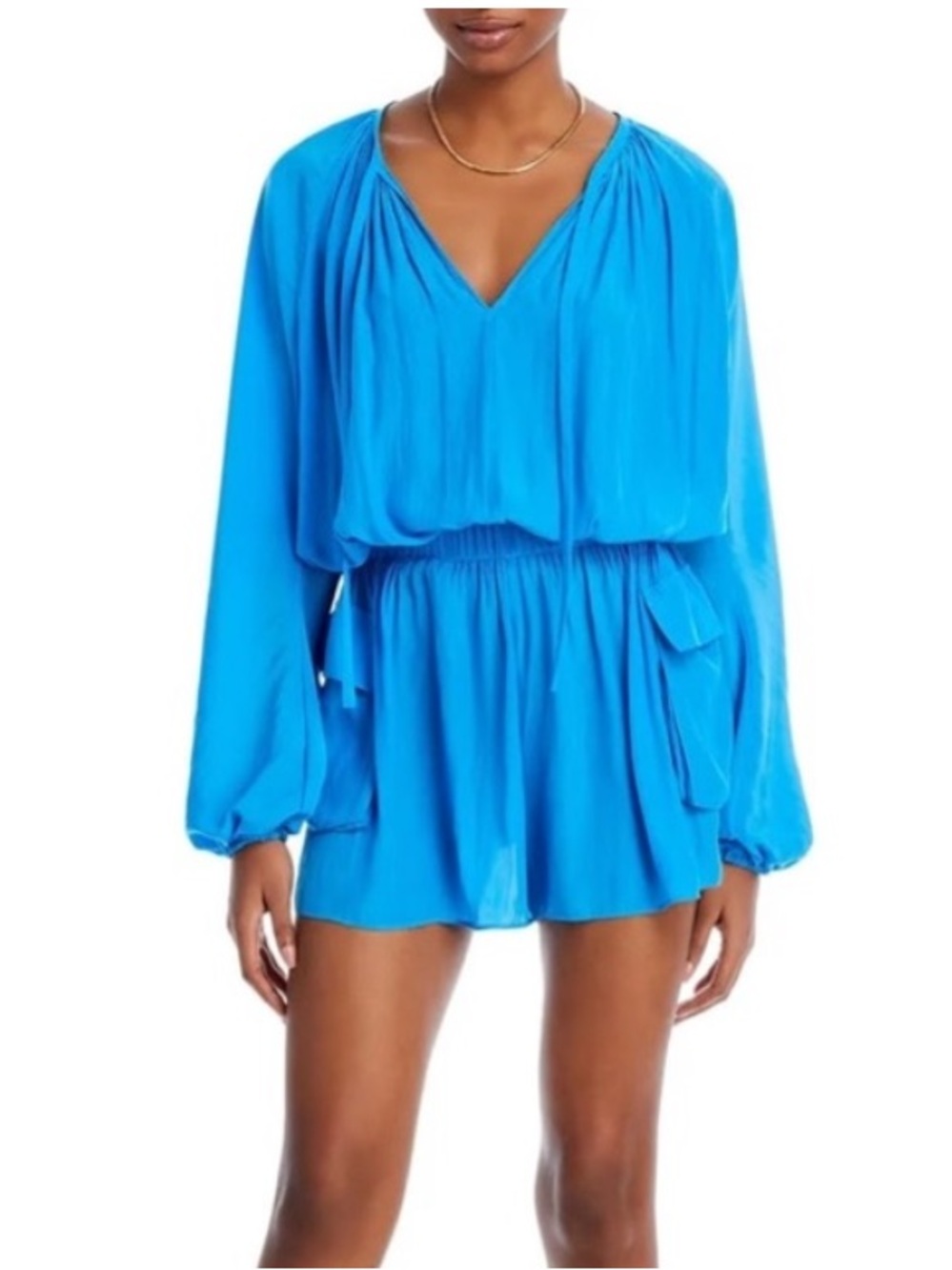 Ramy Brook DJ Blue Lake Long Sleeve V-Neck Romper NWT $425